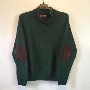 Chaps Elbow Patch Pullover Sweater Green Cotton L